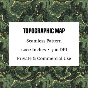 Modèle sans couture de carte topographique vert et or - Papier numérique de lignes abstraites géométriques haute résolution pour la création et la conception