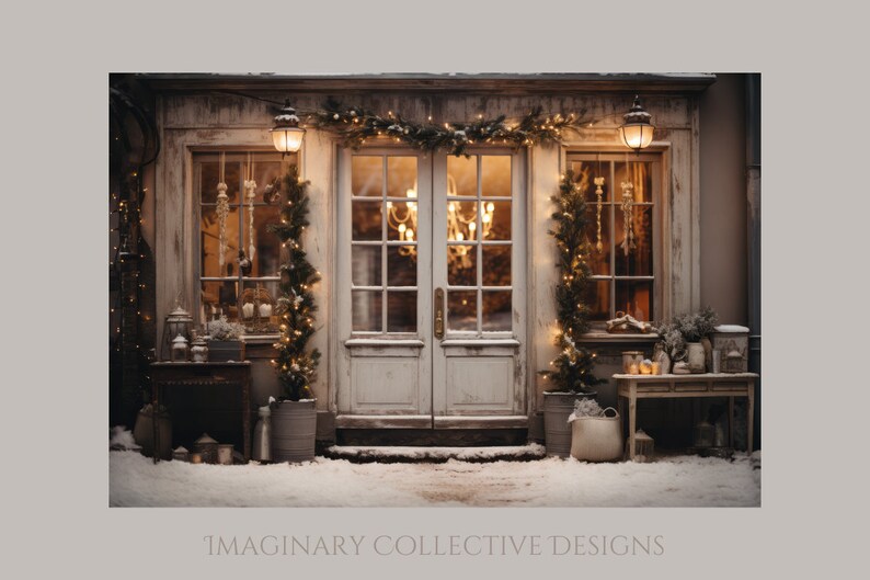 Rustic Christmas Storefront Digital Backdrops set of 8, Fine Art Editing, Holiday Theme, Winter