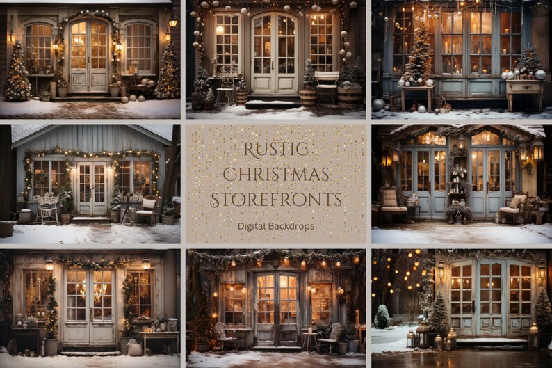 Rustic Christmas Storefront Digital Backdrops set of 8, Fine Art Editing, Holiday Theme, Winter