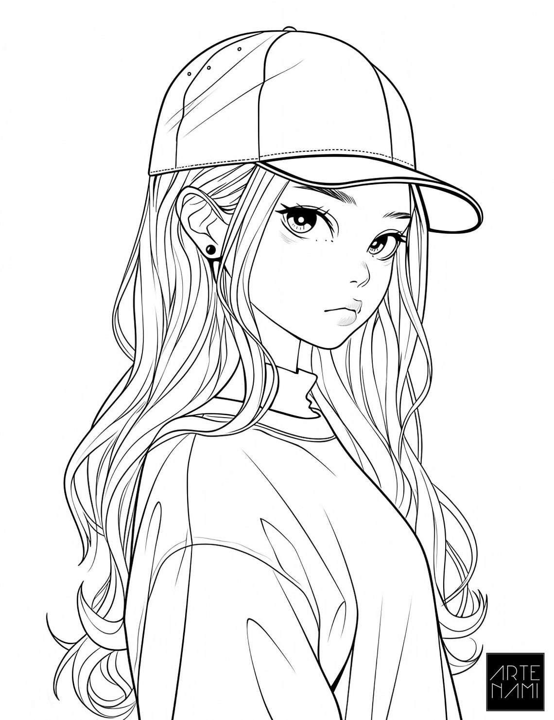 Modern Girl Coloring Page, Nami, Coloring Page for Adults, Coloring