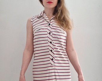 1960s Vintage 'Kenrose' Red White and Blue Striped Cotton Shirt Dress Small