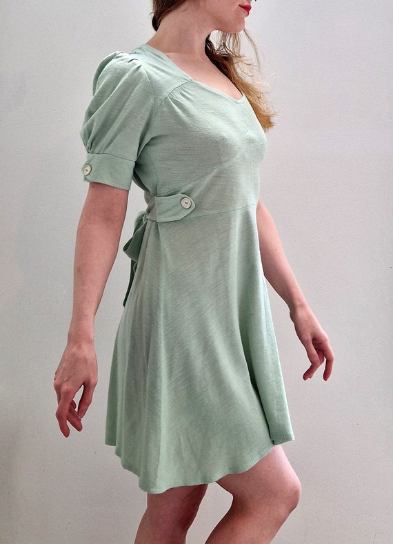 1960s Vintage Cotton Jersey Mint Green Puff Sleev… - image 5