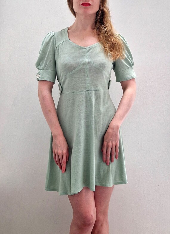 1960s Vintage Cotton Jersey Mint Green Puff Sleev… - image 3
