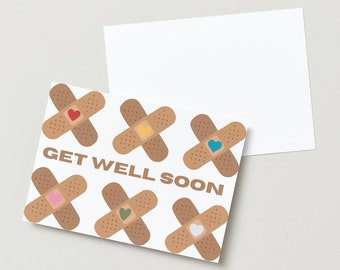 Printable ‘’Get well soon’’ card, postcard, sick, plaster, get well soon, recovering, healthy