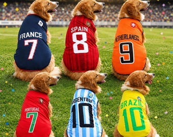 2026 World Cup Hunde-Trikot, Haustier-Fußball-Fußball-Shirt, Team Argentinien Brasilien Frankreich Bekleidung, große Hundekleidung, Sportfan-Haustier-Liebhaber-Geschenk