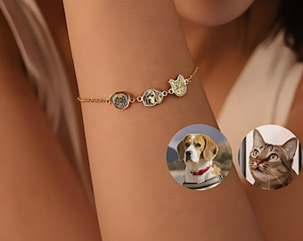 Custom Pet Portrait Bracelet, Multiple Pet Face Charms, Cutout Dog Face Jewelry, Personalized Dog Mom Gift, Cat Memorial Keepsake