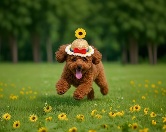 Dog & Cat Helicopter Hat - Handwoven Summer Cap with Spinning Propeller, Funny Birthday Costume, Viral Pet Gadget, Photoshoot Props