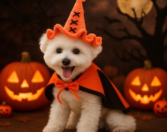 Halloween Pet Hat – Crochet Pumpkin Witch Hat for Dogs & Cats, Handmade Pet Costume Accessory, Cute Halloween Cat Dog Hat