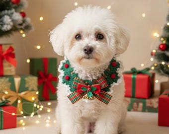Sciarpa e collare natalizi fatti a mano in maglia per animali domestici: accessori da collo festivi per gatti e cani di piccola e media taglia