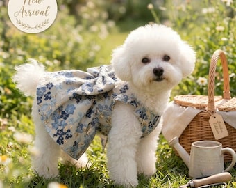 Vestido floral elegante para cachorro com laço grande, vestido de princesa jacquard para gatinhas, roupa de primavera/verão para filhotes, roupa para cães pequenos, presente para cachorrinha Yorkshire.