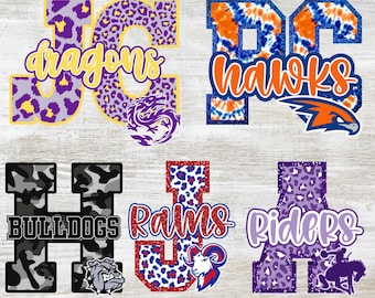 PNG Custom Leopard Faux Glitter Letter Mascot School ; Team Spirit ; Teacher ; Game Day Football Cheer Design for Sublimation DTF Shirt