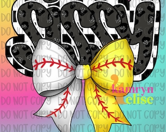 Black Softball Baseball Sister Sissy, GameDay, Glitter, PNG, Team Spirit, Game Day, Baseball Bow Design, Trendy, Leopard, Checkered Coquette