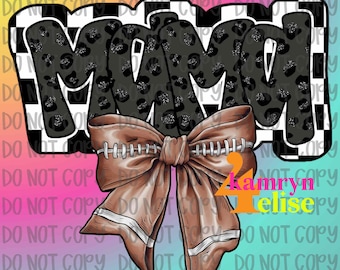 Black Football Mama PNG, GameDay, Glitter, PNG, Team Spirit, Game Day, Football Bow Design, Trendy, Leopard, Checkered, Coquette PNG