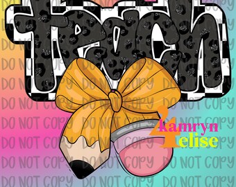 Teacher PNG Bundle: Leopard Print, Pencil Bow, School Designs (Digital Download)