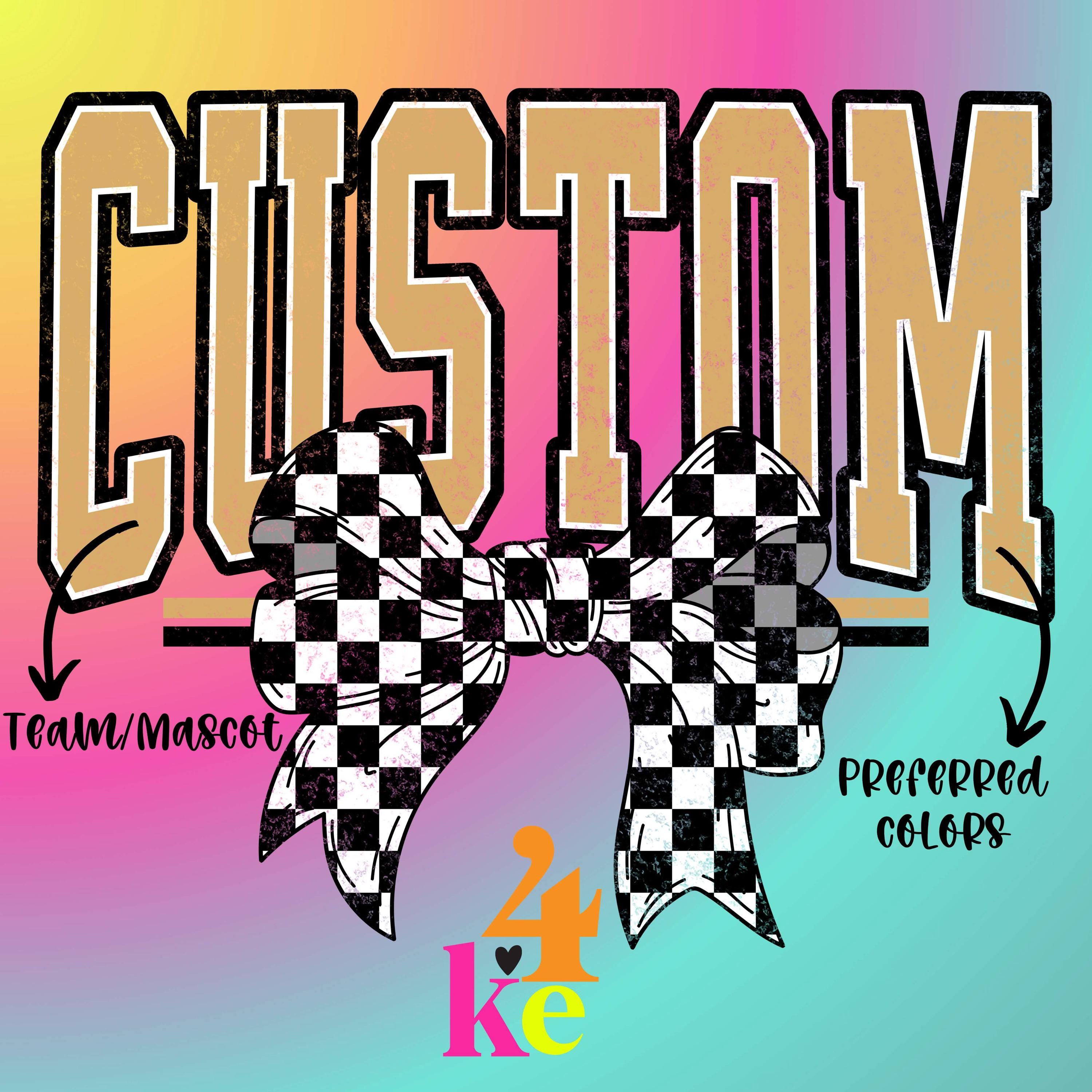 Custom Bow PNG | Editable Checkered Bow Graphic & Varsity Text ...