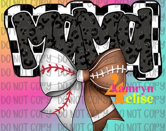 Black Football Baseball Mama PNG, GameDay, Glitter, PNG, Team Spirit, Game Day, Football Bow Design, Trendy, Leopard, Checkered, Coquette