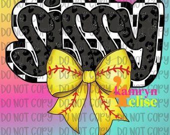 Black Softball Sissy Sister PNG, GameDay, Glitter, PNG, Team Spirit, Game Day, Softball Bow Design, Trendy, Leopard, Checkered, Coquette PNG