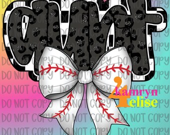 Black Baseball Aunt PNG, GameDay, Glitter, PNG, Team Spirit, Game Day, Baseball Bow Design, Trendy, Leopard, Checkered, Coquette PNG