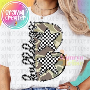 Bulldogs Camo PNG | Checker Stars Mascot Design | Digital School Spirit Download | Retro Bulldogs PNG | GameDay | Team Spirit | Game Day