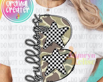 Bulldogs Camo PNG: Checker Stars Mascot, School Spirit (Digital Download)