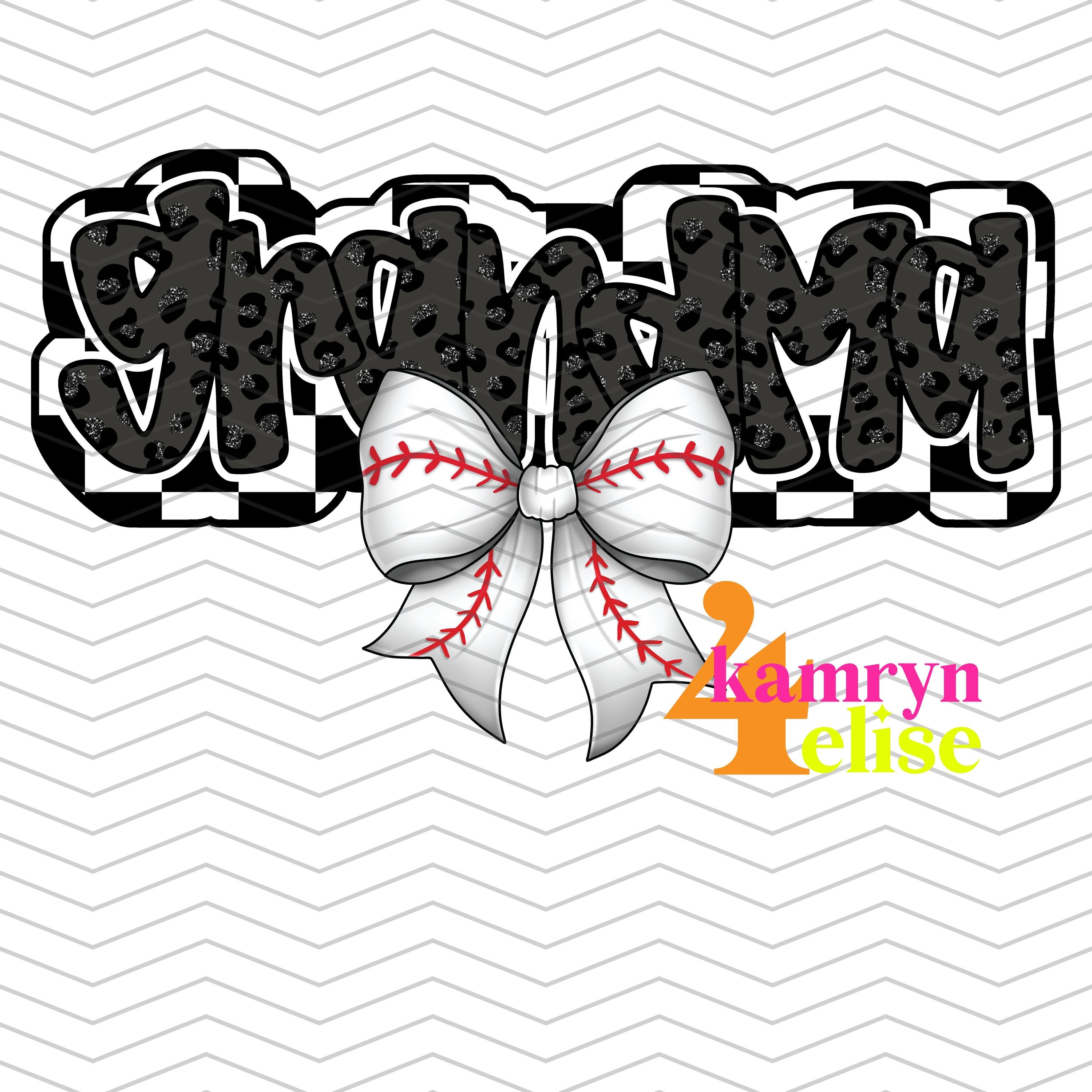 Black Baseball Grandma PNG, GameDay, Glitter, PNG, Team Spirit, Game Day, Baseball Bow Design, Trendy, Leopard, Checkered, Coquette PNG