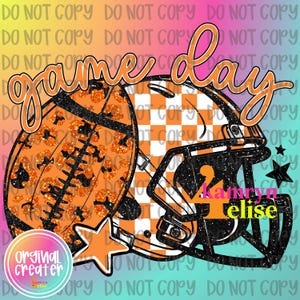 Game Day Football PNG | Orange Checker Helmet & Glitter Leopard Ball | Digital File for Sublimation | Game Day PNG | Retro Football