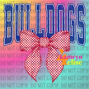 Bulldogs Checkered Bow PNG | Blue and Red | Instant Digital Download | Football Design | Basketball PNG