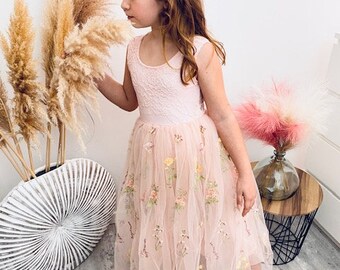 Vestido formal Mahé rosa empolvado para niña