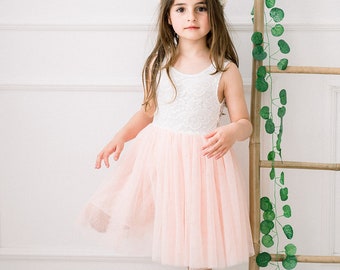 Robe de cortège demoiselle d'honneur Zoe rose poudré sans manche 6 mois à 12 ans - En Stock ou Précommande