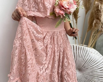 Robe longue pour fille modèle Fidji rose poudré