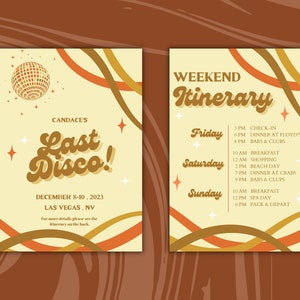 Last Disco Bachelorette Party Template Invitation and Itinerary Disco Themed Bachelorette Last Disco Invitation Disco Bachelorette Decor