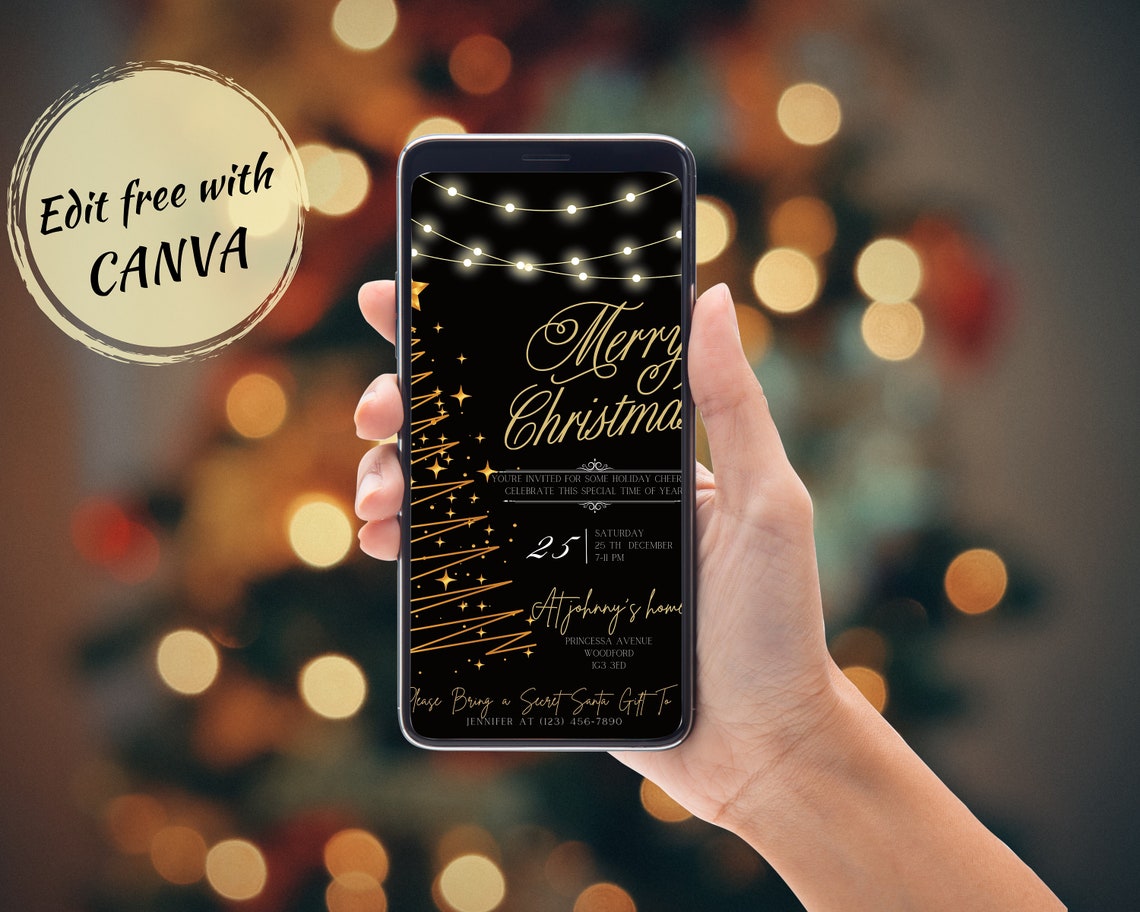 Editable Christmas Party Invitation Christmas Black Party Invite ...
