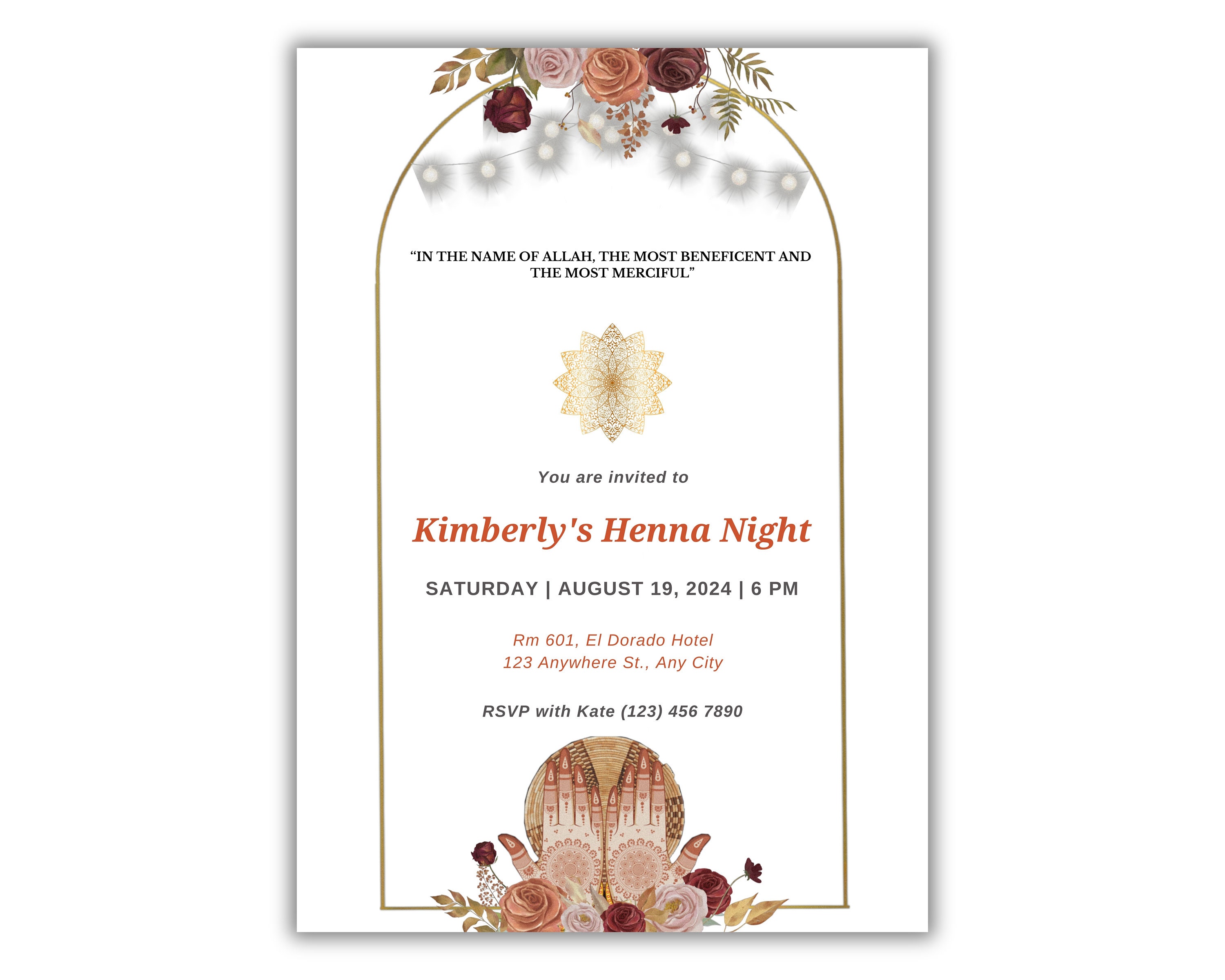 Moroccan Traditional Henna Invitation Template, Printable Classic Simple Henna/wedding ...