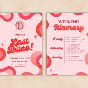 Last Disco Bachelorette Party Template Invitation and Itinerary Disco Themed Bachelorette Last Disco Invitation Disco Bachelorette Decor