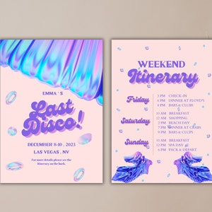 Last Disco Bachelorette Party Template Invitation and Itinerary Disco Themed Bachelorette Last Disco Invitation Disco Bachelorette Decor