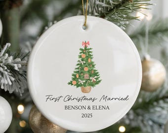 First Christmas Married Ornament, Personalized Couple Ornament, Minimalist Christmas Tree Ornament, Custom Newlywed Gift