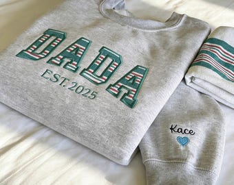 Memory Embroidered Sweatshirt for Dad, Custom Keepsake Using Baby Clothes or Hospital Blanket, Personalized New Dad Gift