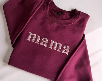 Floral Mama Sweatshirt, Custom Text Crewneck, Personalized Mom Pullover, Embroidered Mama Sweater, Mother's Day Gift for Mom