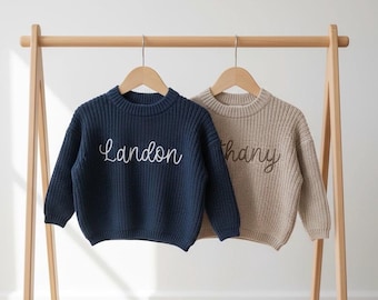 Baby Knitted Sweater Name, Custom Embroidered Baby Name Sweater, Cozy Knit Pullover, Minimalistic Gift Baby Shower, Toddler Sweatshirt Gift
