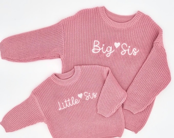 Little Sister Big Sister Match Sweaters, Embroidered Pink Sweatshirt, Daughter Sweater Gift, Sisters Matching Outfit, Custom Shirt Sister