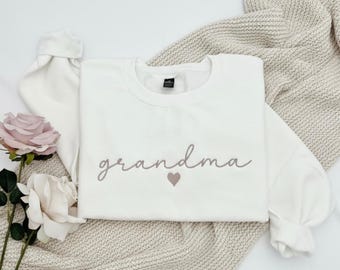 Grandma Script Font Sweatshirt - Embroidered Grandma Sweater, Personalized Mother's Day Gift, Minimalist Cozy Crewneck for Nana