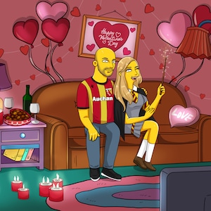 Valentines Day Simpsons portrait for him - Christmas gifts - Custom family photo gift for her - Valentine Gift - Digital couple portrait