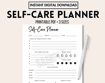 Daily Self-Care Planner Digital Download PDF Printable, Self-Care Log, Daily Reflection, Wellness Journal, Habit Tracker, US Letter A4 A5