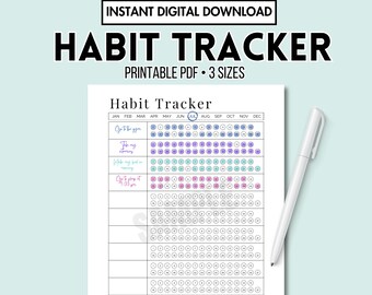 Habit Tracker Digital Download Printable PDF, Daily Habits Log Checklist, Self-Care Tracker, Aesthetic Minimalist Tracker US Letter A4 A5