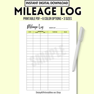 Journal de kilométrage Téléchargement numérique PDF imprimable, Traqueur de miles de voyage de travail, Kilométrage professionnel, Journal de kilométrage mensuel, Rapport de kilométrage, Lettre américaine, A4 A5