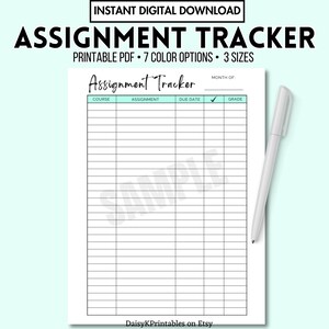 Assignment Tracker Printable Digital Download, Assignment Checklist PDF ...