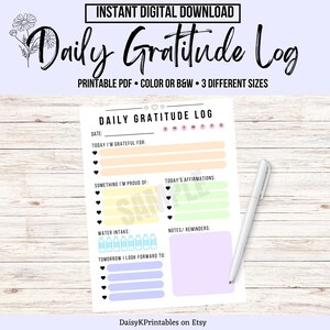 Täglicher Dankbarkeit Log, Dankbarkeit Journal Digital Download PDF, Achtsamkeit, Positives Denken, Reflexionen, US Letter A4 A5, Affirmationen