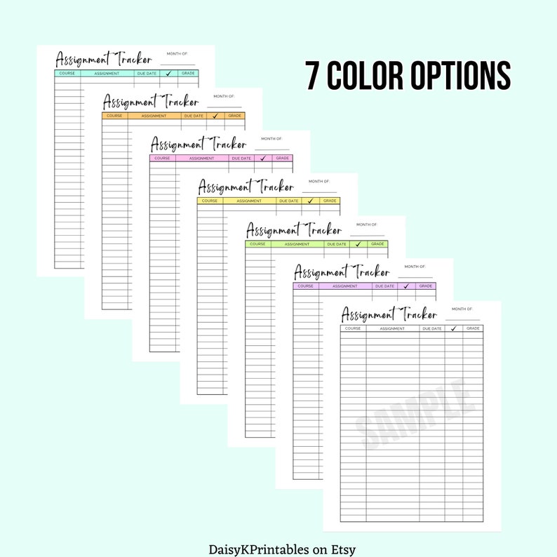 Assignment Tracker Printable Digital Download, Assignment Checklist PDF ...
