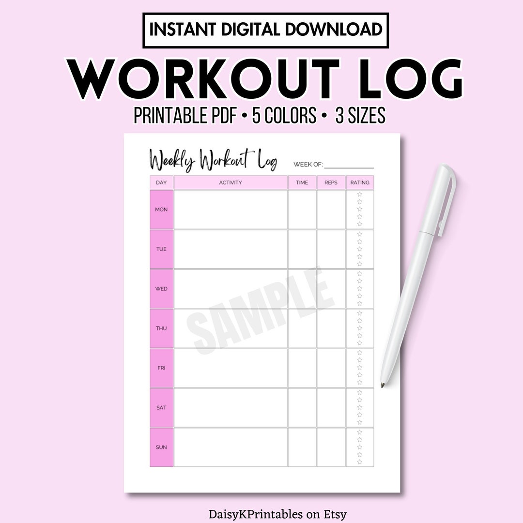Workout Log Tracker PDF Digital Download, Printable Fitness Log, Weekly ...