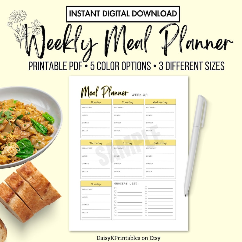 Weekly Meal Planner Digital Download PDF, Printable Menu, Grocery List ...
